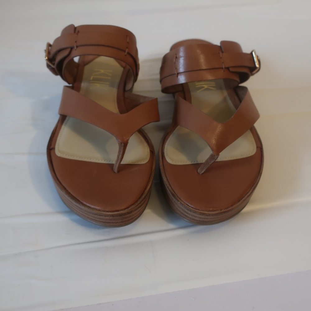 NWT Womens Klik "Izzi" Saddle Brown Leather Slide Sandals Sz 6 *